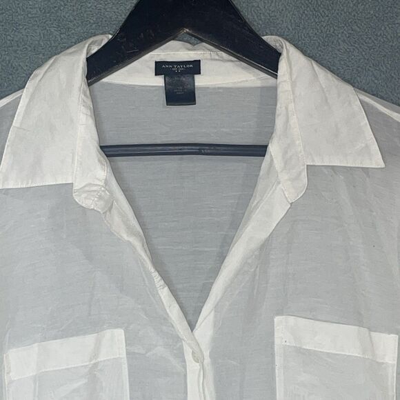 Ann Taylor Blouse Womens 16 White Silk Blend Button Up Long Sleeve Old Money - Picture 6 of 9